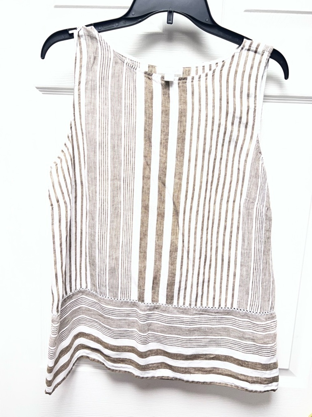 J Jill Sleeveless Striped Linen-Blend Brown and White Sleeveless Top M - Picture 2 of 9